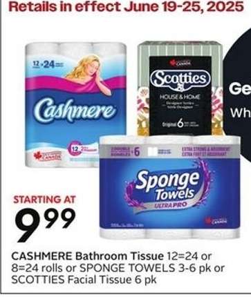 Cashmere Bathroom Tissue, Sponge Towels, Scotties Facial Tissue