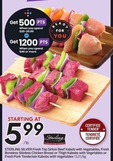 STERLING SILVER Fresh Top Sirloin Beef Kabob with Vegetables