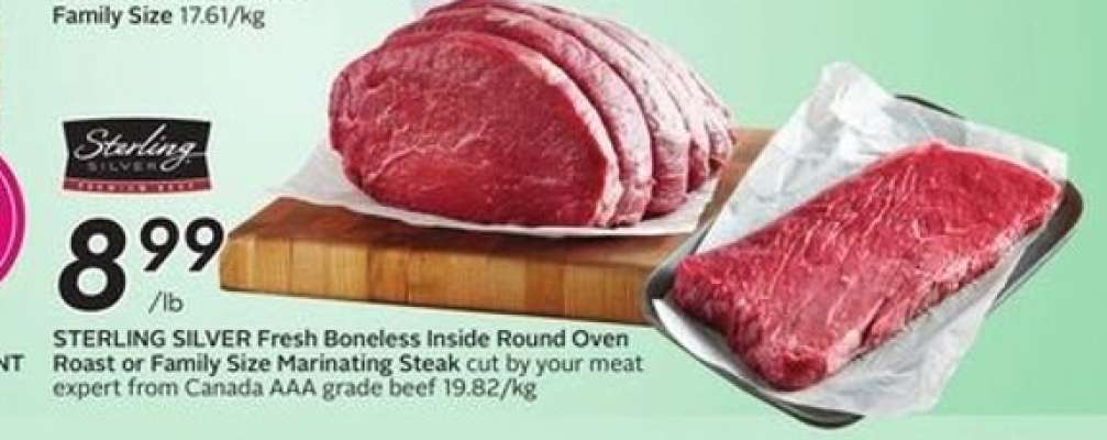 Sterling Silver Fresh Boneless Inside Round Oven Roast or Family Size Marinating Steak