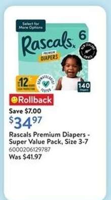Rascals Premium Diapers - Super Value Pack, Size 3-7