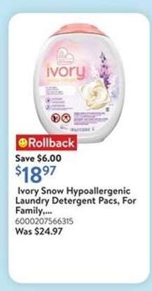 Ivory Snow Hypoallergenic Laundry Detergent Pacs, For Family