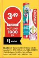 COLGATE 360° Manual Toothbrush / Brosse à dents manuelle (1's), TOTAL (120mL) or/or TOTAL ADVANCED (75mL) Toothpaste / dentifrice