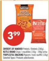 SNYDER'S OF HANOVER Pretzels / KETTLE BRAND Chips / PURPLEFUL SNACKING Popcorn