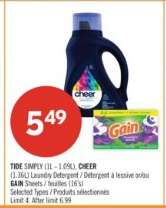 TIDE SIMPLY (1L - 1.09L), CHEER (1.36L) Laundry Detergent