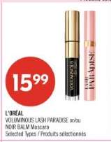 L'ORÉAL VOLUMINOUS LASH PARADISE or/ou NOIR BALM Mascara