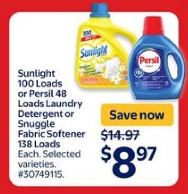 Sunlight or Persil Laundry Detergent or Snuggle Fabric Softener