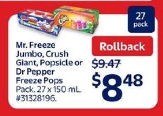 Mr. Freeze Jumbo, Crush Giant, Popsicle or Dr Pepper Freeze Pops