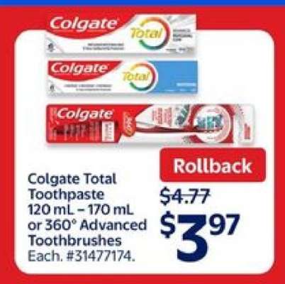 Colgate Total Toothpaste or 360° Advanced Toothbrushes