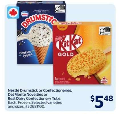 Nestlé Drumstick or Confectioneries, Del Monte Novelties or Real Dairy Confectionery Tubs