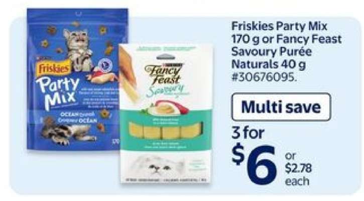 Friskies Party Mix 170 g or Fancy Feast Savoury Purée Naturals 40 g
