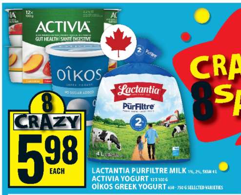 Lactantia PurFiltre Milk, Activia Yogurt, Oikos Greek Yogurt