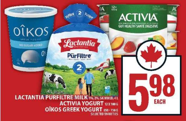 Lactantia PurFiltre Milk, Activia Yogurt, Oikos Greek Yogurt