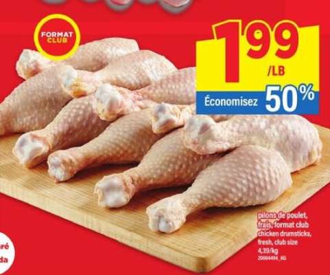 pilons de poulet frais format club