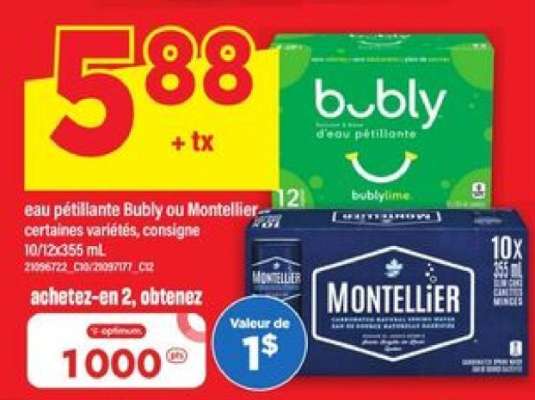 eau pétillante Bubly ou Montellier