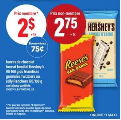Barres de chocolat Hershey's ou friandises gummies