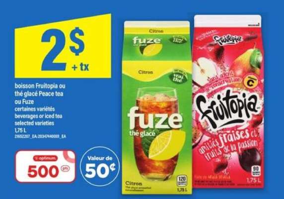 boisson Fruitopia ou thé glacé Peace tea ou Fuze