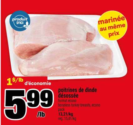 POITRINES DE DINDE DÉSOSSÉE