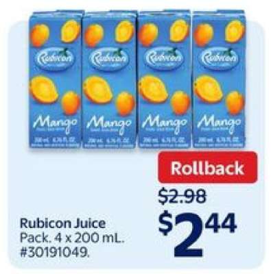 Rubicon Juice Pack, 4 x 200 mL