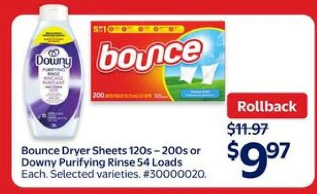Bounce Dryer Sheets 120s – 200s or Downy Purifying Rinse 54 Loads