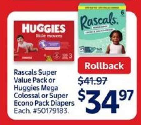 Rascals Super Value Pack or Huggies Mega Colossal or Super Econo Pack Diapers
