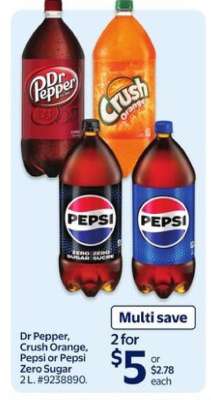 Dr Pepper, Crush Orange, Pepsi or Pepsi Zero Sugar