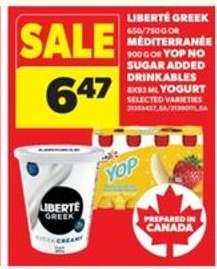 Liberté Greek or Méditerranée Yogurt, Yop Drinkables