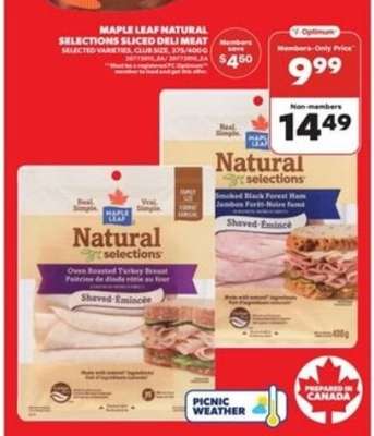 MAPLE LEAF NATURAL SELECTIONS SLICED DELI MEAT