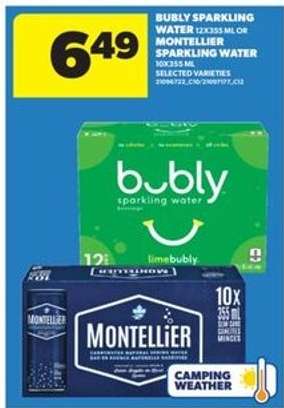 Bubly Sparkling Water or Montellier Sparkling Water