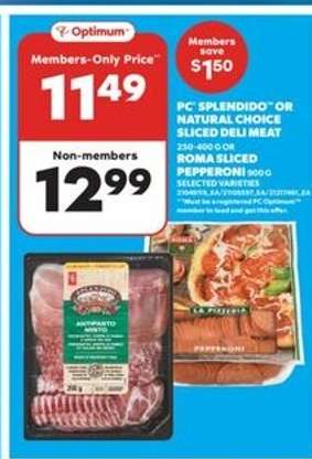 PC Splendido or Natural Choice Sliced Deli Meat