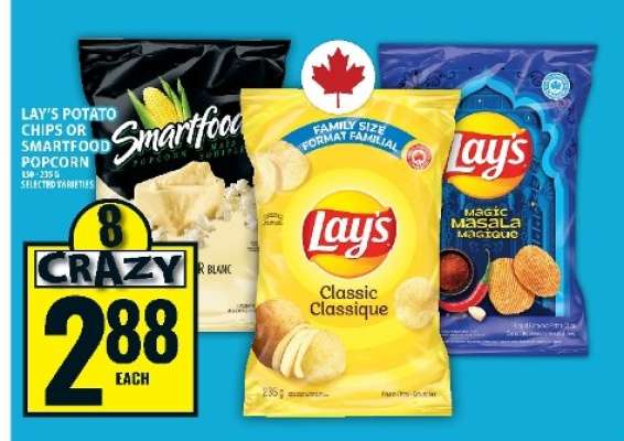 LAY’S POTATO CHIPS OR SMARTFOOD POPCORN