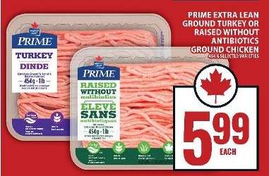 Prime Extra Lean Ground Turkey or Raised Without Antibiotics Ground Chicken