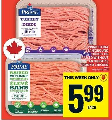 Prime Extra Lean Ground Turkey or Raised Without Antibiotics Ground Chicken