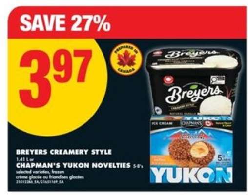BREYERS CREAMERY STYLE or CHAPMAN'S YUKON NOVELTIES