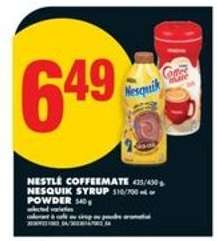 NESTLÉ COFFEMATE, NESQUIK SYRUP, POWDER