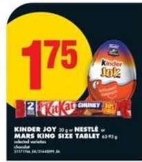 Kinder Joy 20 g or Nestlé or Mars King Size Tablet 63-93 g