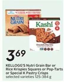 KELLOGG'S Nutri Grain Bar or Rice Krispies Squares or Pop-Tarts or Special K Pastry Crisps