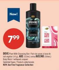 DOVE Plant Milk Cleansing Bar / AXE (532ml) / AVEENO (354ml)
