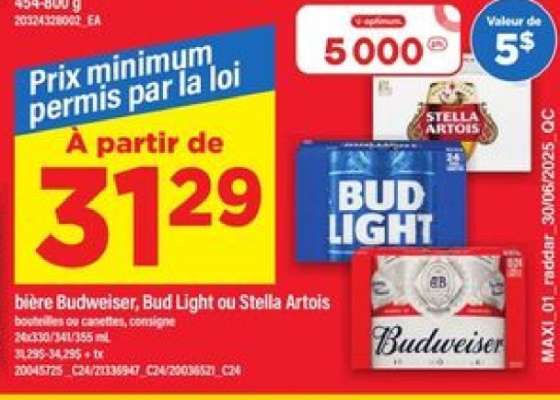 bière Budweiser, Bud Light ou Stella Artois