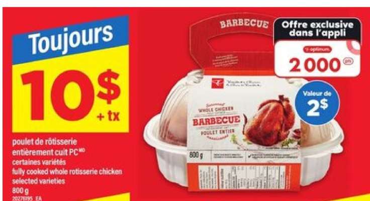 Poulet de rôtisserie entièrement cuit PC