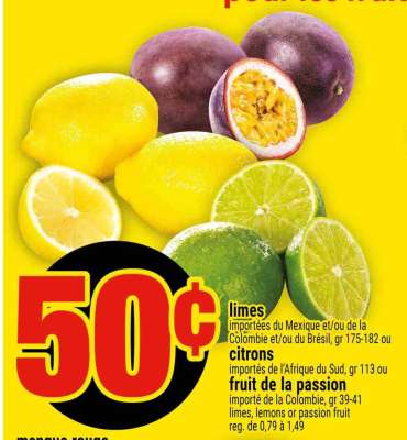 limes, citrons, fruit de la passion