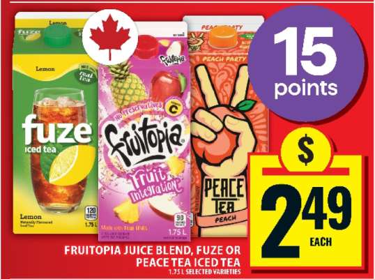 Fruitopia Juice Blend, Fuze or Peace Tea Iced Tea