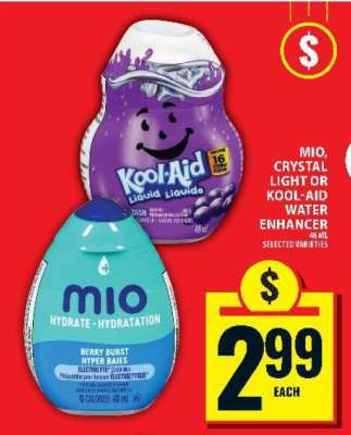 MIO, CRYSTAL LIGHT OR KOOL-AID WATER ENHANCER