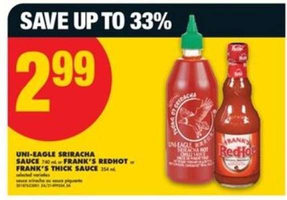 UNI-EAGLE SRIRACHA SAUCE / FRANK'S REDHOT / FRANK'S THICK SAUCE