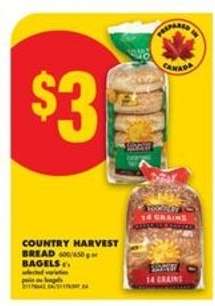 COUNTRY HARVEST BREAD OR BAGELS