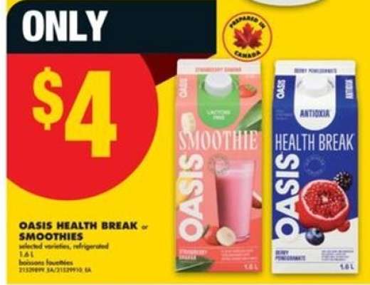 Oasis Health Break or Smoothies