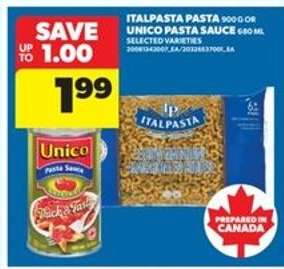 Italpasta Pasta or Unico Pasta Sauce
