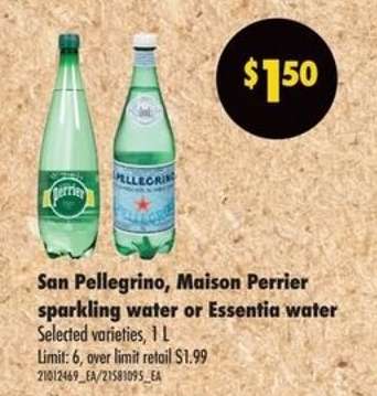 San Pellegrino, Maison Perrier sparkling water or Essentia water