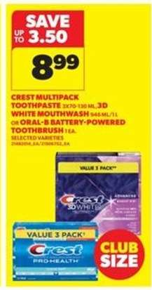 Crest Multipack Toothpaste, 3D White Mouthwash, Oral-B Battery-Powered Toothbrush