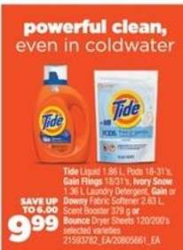 Tide Liquid, Pods, Gain Flings, Ivory Snow, Gain or Downy Fabric Softener, Scent Booster, Bounce Dryer Sheets
