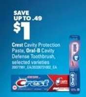 Crest Cavity Protection Paste, Oral-B Cavity Defense Toothbrush